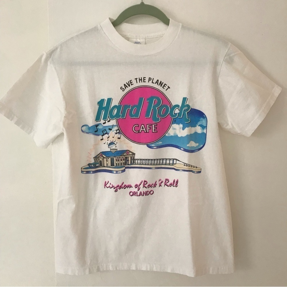 Vintage 90s Hard Rock Cafe Orlando Save The Planet Tee M USA Single Stitch White